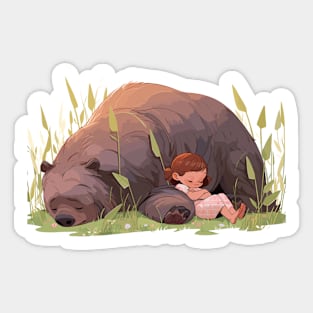 Adorable Grizzly Bear Animal Loving Cuddle Embrace Children Kid Tenderness Sticker